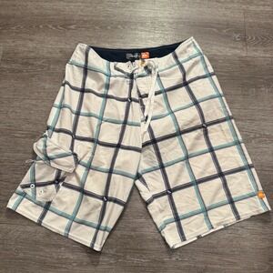 Quiksilver‎ Board Shorts Mens 32 Plaid Cargo Lined Swim Trunks Outdoor Casual